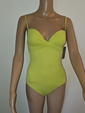 Vince Camuto Neon Lime Twist-Front One-Piece Swimsuit